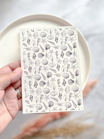 1 Sheet, Approx 13x90cm, Sea Life Print Water Decal Image Transfer for Polymer Clay / Ceramics